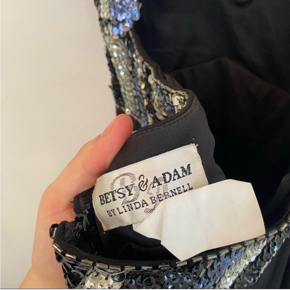 BETSY & ADAM black open back sequin maxi dress. - Picture 6 of 6